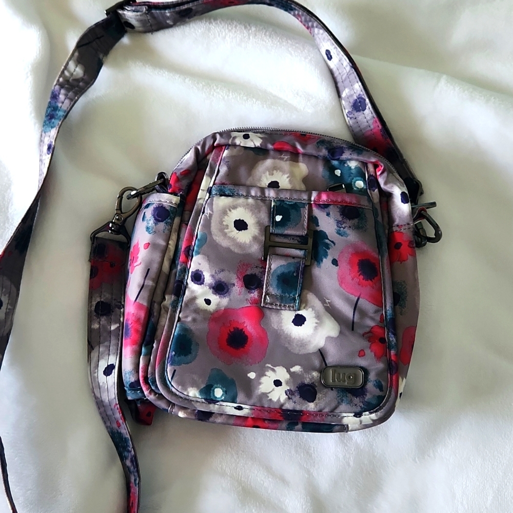 Lug Can Can Watercolor Pearl Gray Floral Crossbody Handbag Convertible Belt Bag